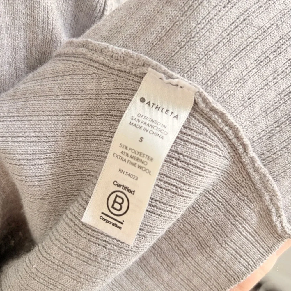 Athleta‎ Open Front Cardigan Small Minimal Gray Ribbed Merino Wool Wrap Sweater